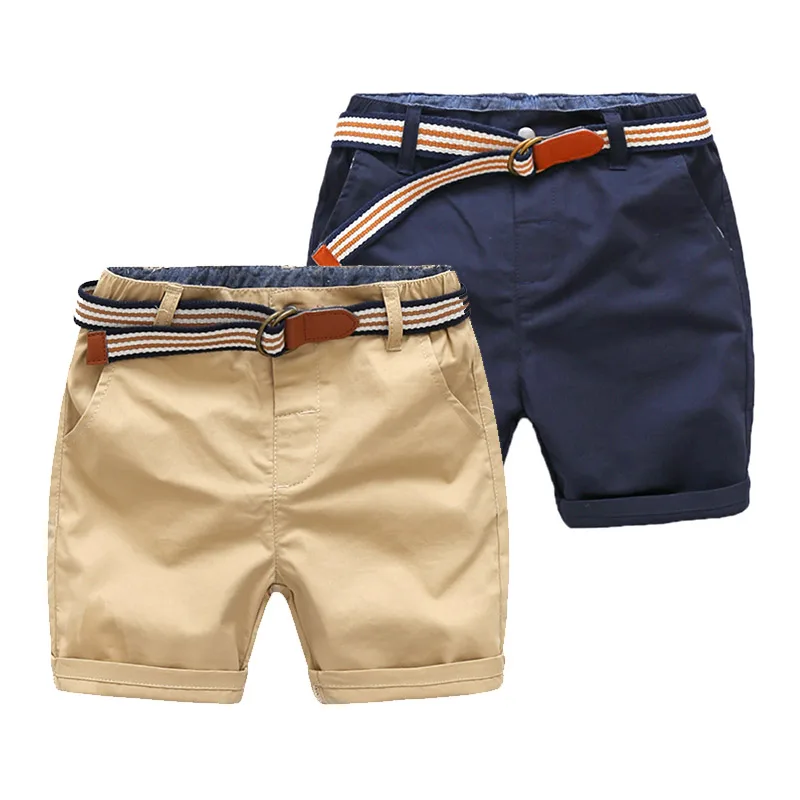 

2021 Summer Casual 3-8 10 12 Years Children'S Kids Cotton Navy Blue Khaki Solid Color Sports Handsome Baby Boy Shorts With Belt