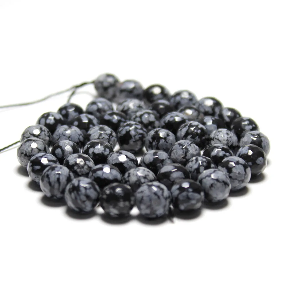 

Wholesale AAA+ Faceted Black Snowflake Natural Stone Beads For Jewelry Making DIY Bracelet Material 6/8/10 mm Strand 15.5''