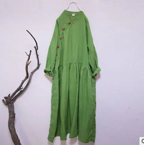 Бесплатная доставка новинка 2017 женское художественное свободное льняное платье