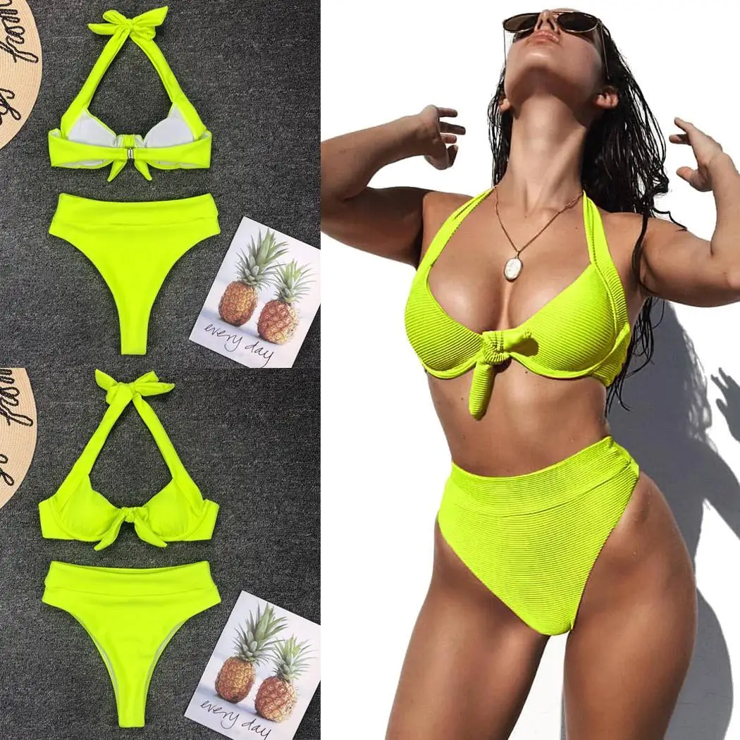 Женский летний Флуоресцентный цвет с высокой талией повседневный пляж бассейн