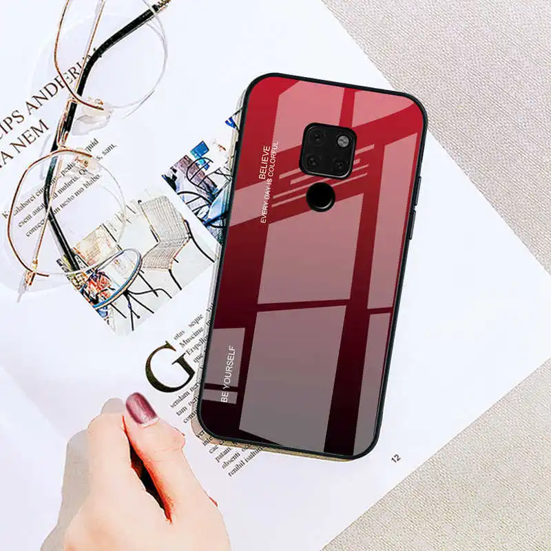 5 black red Модный градиентный стеклянный чехол для телефона huawei honor 8X MAX 8A 9 10 Lite V20 цветной чехол для huawei nova 3 4 3e 3i 4e - Цвет: 5 black red