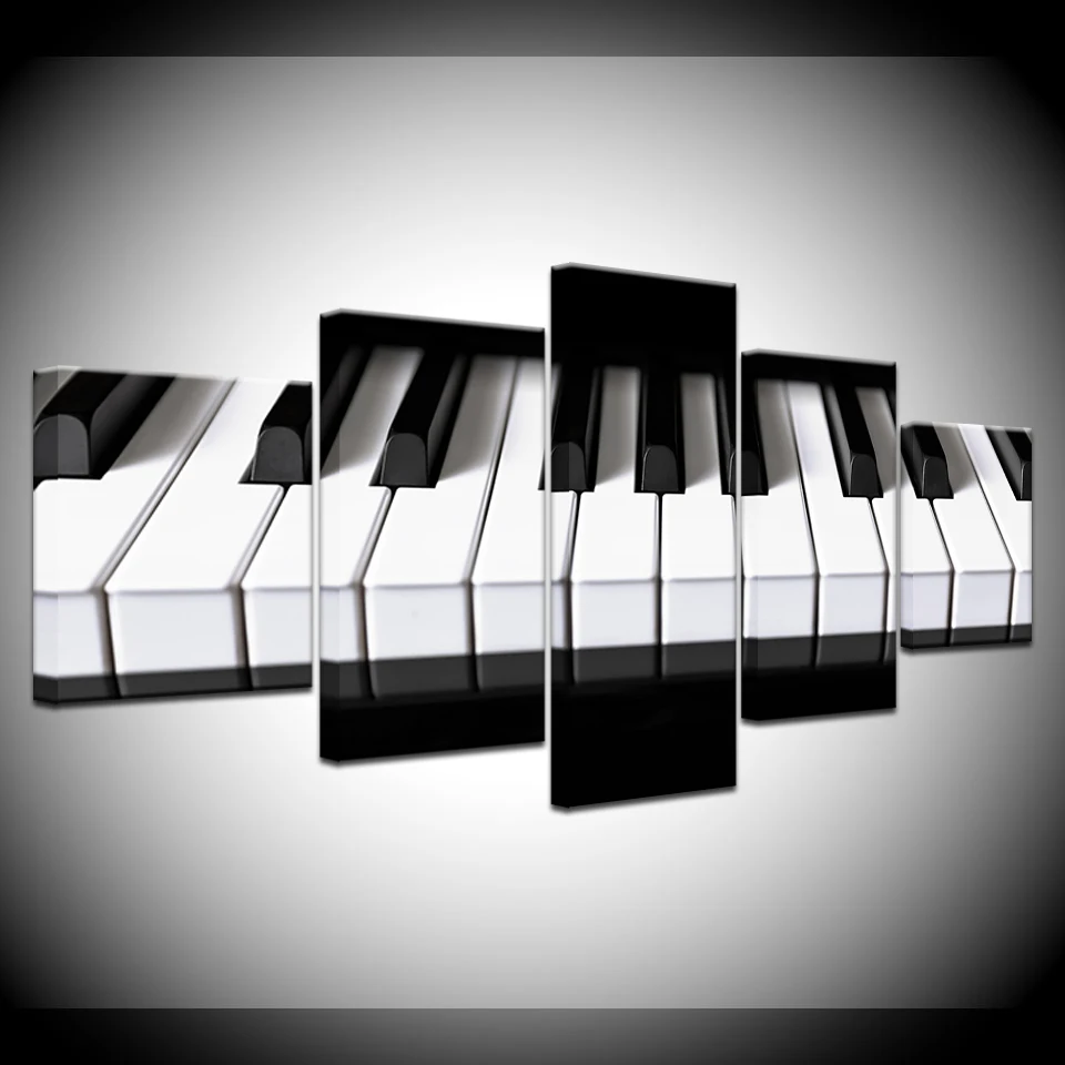 

Posters Wall Art Modern Modular Canvas HD Prints Music Pictures 5 Pieces Piano Keys Paintings Framework Living Room Home Decor