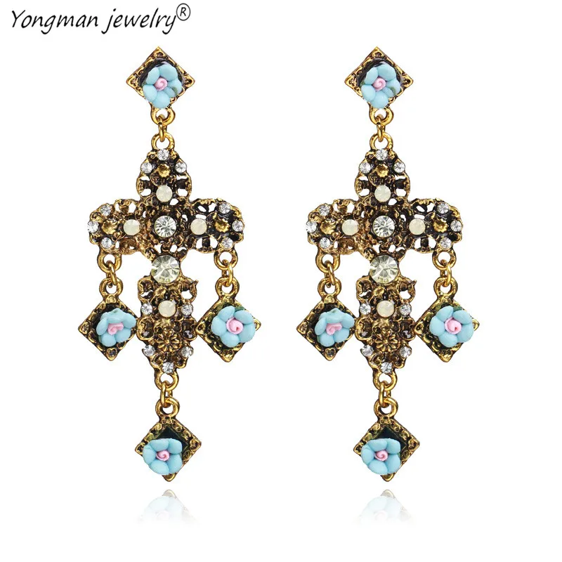 YONGMAN 2018 Brand Vintage Big Gem Long Tassels Drop Cross Earrings for Women Jewelry Ethnic Boho Dangle Wholesale | Украшения и