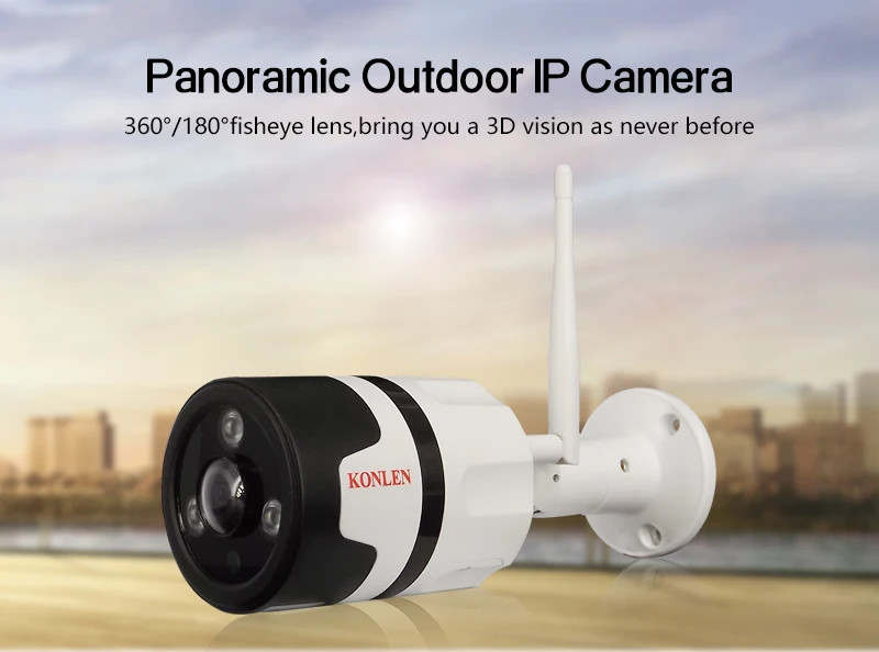 KONLEN Домашняя безопасность 720P панорамная wifi IP камера наружная 360 рыбий глаз пуля с аудио ночного видения TF слот для карты Yoosee