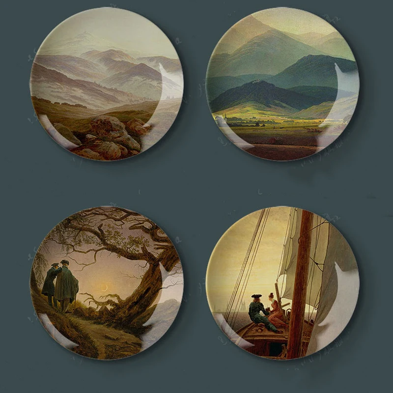 

Caspar David Friedrich Painting Decorative Plates Ceramic Home Hotel Artistic Oil Painting Plate Art for Wall Plate