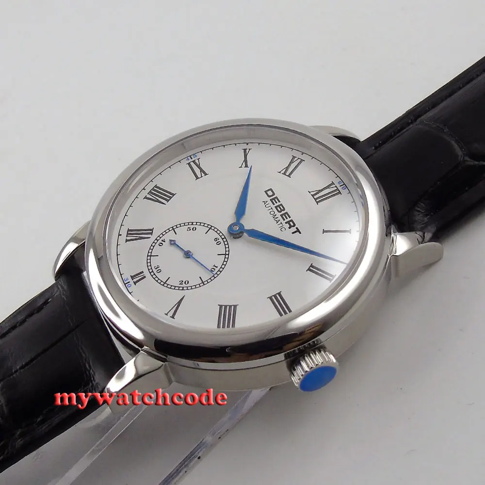 40 мм деберт белый циферблат римские знаки синие стрелки второй на 6