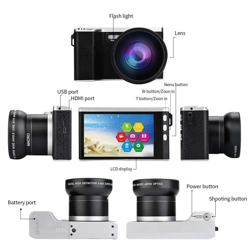 FHD 1080 P 30fps 24MP цифровой камера видеокамера 4,0 дюймов ЖК дисплей 12X оптический зум снимать как изображение, так и видео
