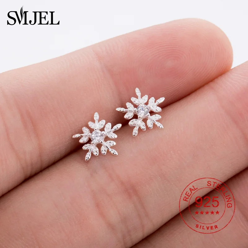 SMJE 100% Серебро 925 пробы Cz снежинка серьги для женщин зимние украшения в подарок на