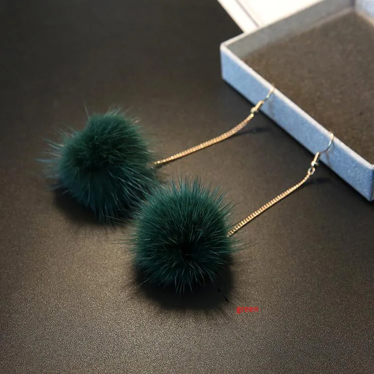 green pierced Новое поступление золотого цвета Кролик Мех фиксатор в виде шарика на серьги без необходимости прокола для женщин вечерние длинные цепи пирсинг серьги 18 цветов - Окраска металла: green pierced