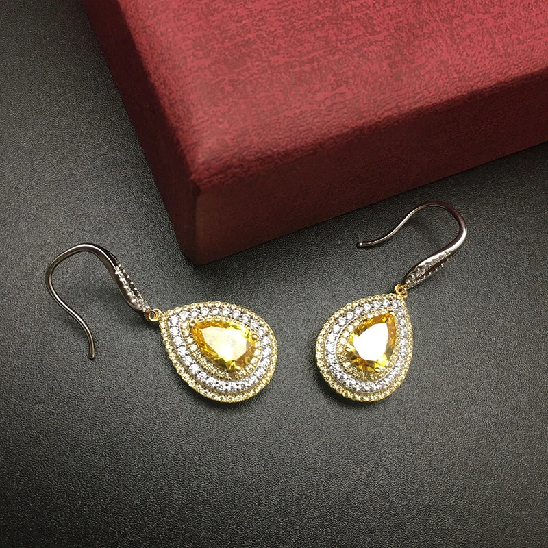 Роскошный Новый дизайн AAA циркон желтый кристалл большие смелые висячие серьги