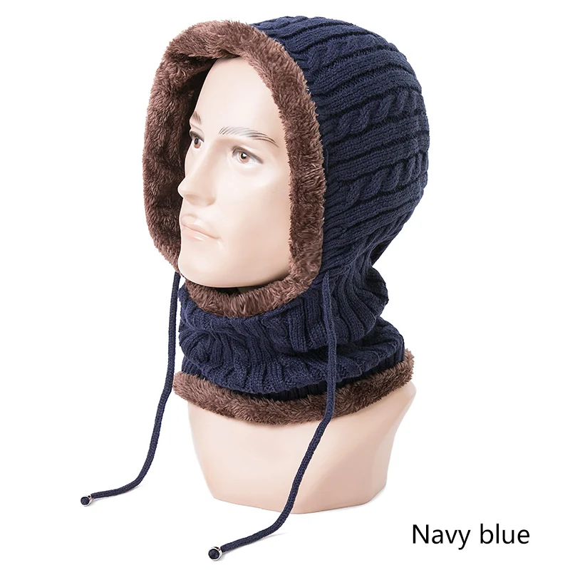 GROUPJUMP модная зимняя вязаная шапка бини мужской шарф Skullies Beanies Зимние шапки капот холодный теплый - Цвет: navy blue