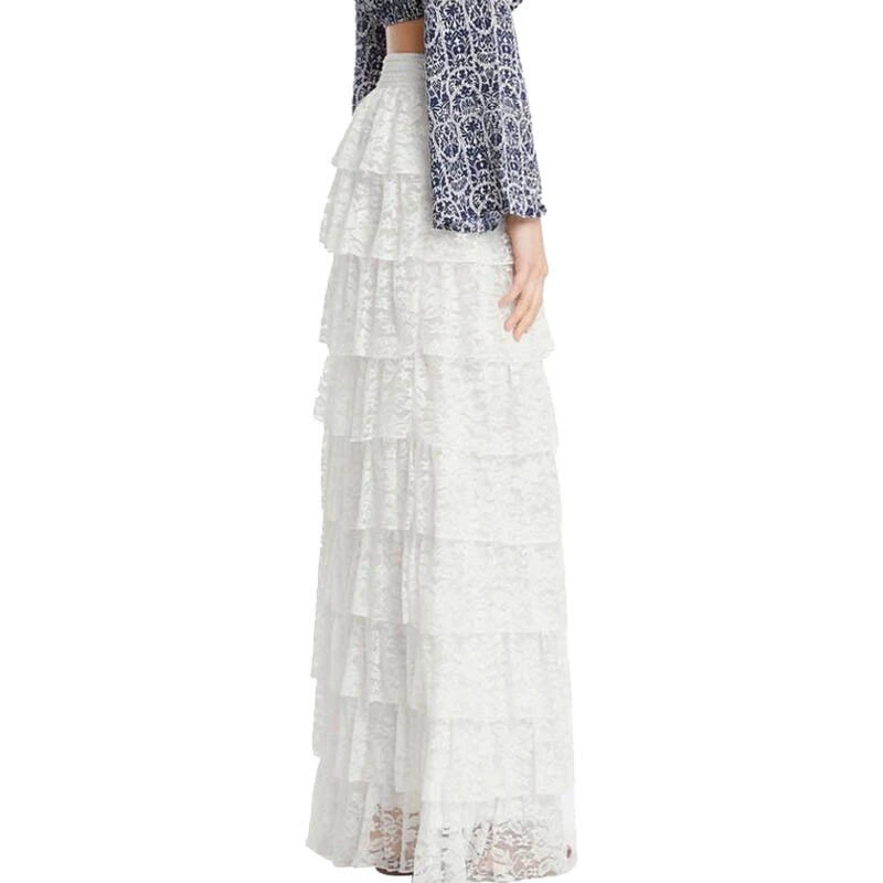 2017 новая женская кружевная многослойная длинная юбка эластичная Цветочная