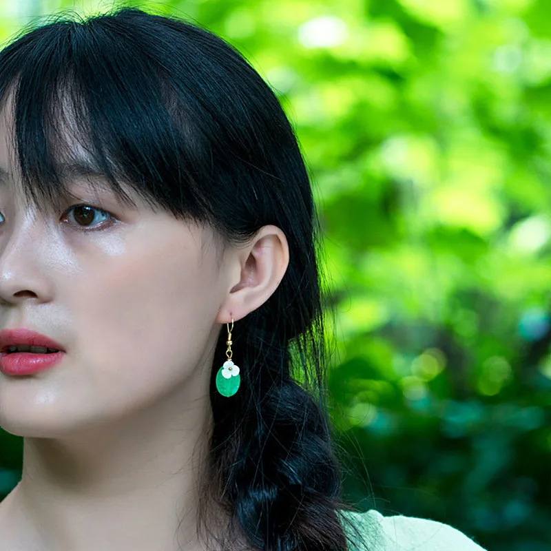 Женские серьги-подвески с зеленым халцедоном Yanting простые серьги ручной работы в