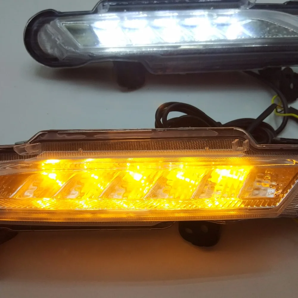 12 В в один комплект СИД DRL светодио дный Toyota Yaris foglight дневного света автомобиля свет водостойкий ABS крышка с поворотом siganl