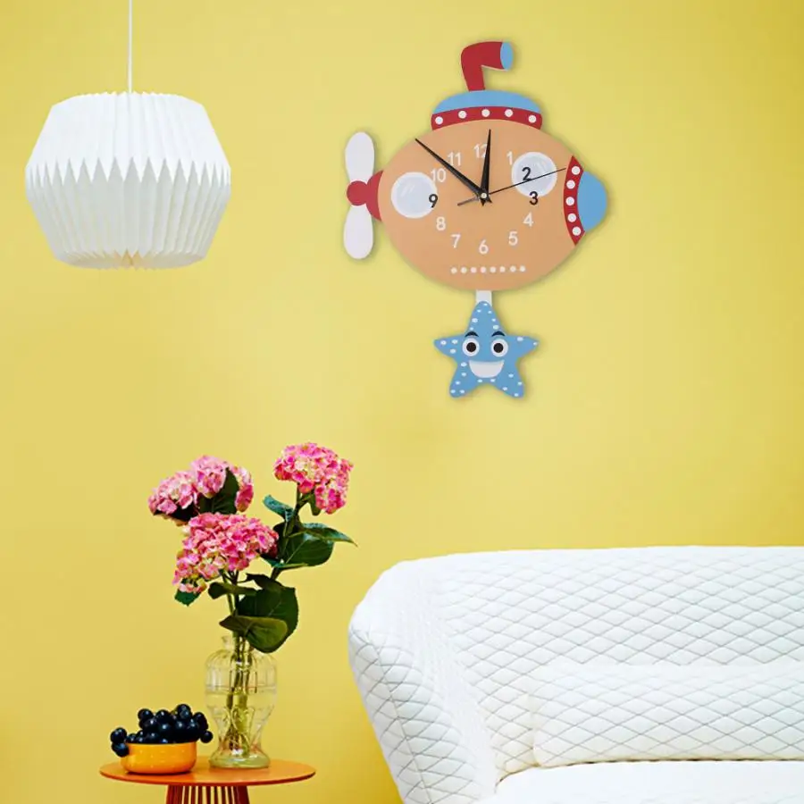 Modern Cute Cartoon Shape Pendulum Wall Clock DIY Decor for Kids Room Bedroom Decoration | Дом и сад