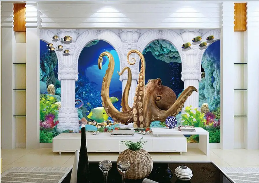 

3d room wallpaper custom mural non-woven wall sticker 3 d Roman column bottom octopus painting photo 3d wall murals wallpaper