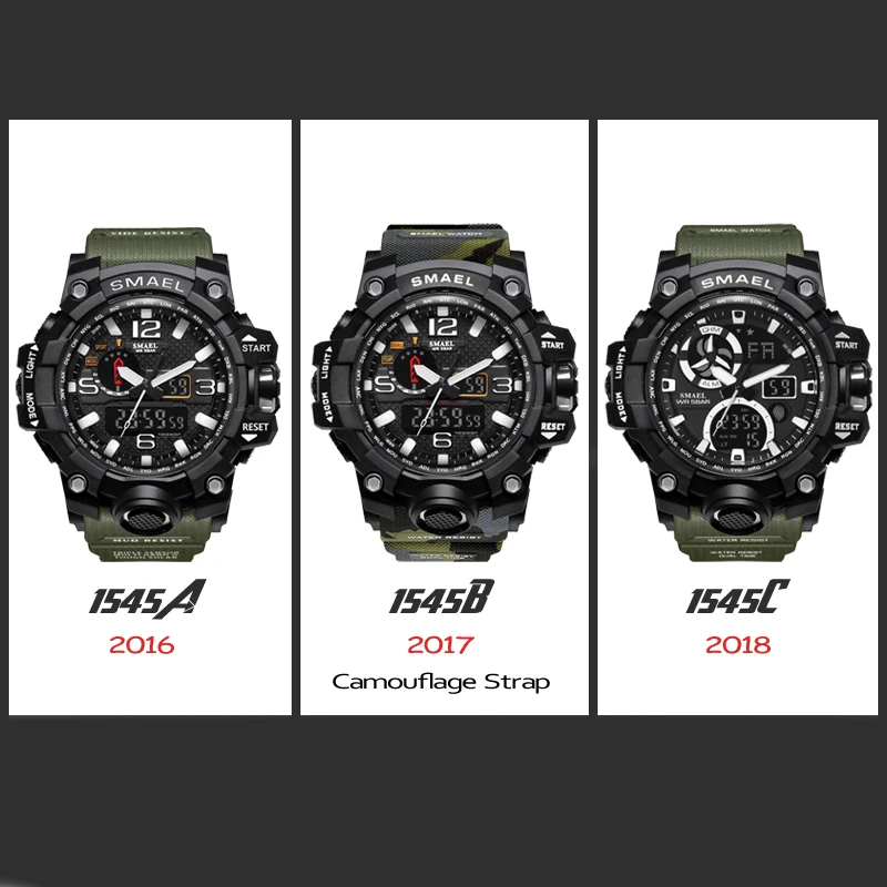 SMAEL мужские камуфляжные военные спортивные часы 1545 S SHOCK style Мужские кварцевые часы мужские светодиодные цифровые наручные часы erkek kol saati