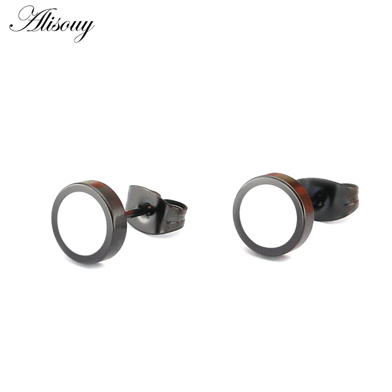 B Black White Alisouy, 4 цвета, 316L, титановая сталь, капли, масло, серьги-гвоздики, Круглые, серебряные, кнопки, черный центр, подарок для мужчин, трендовые аксессуары - Окраска металла: B Black White