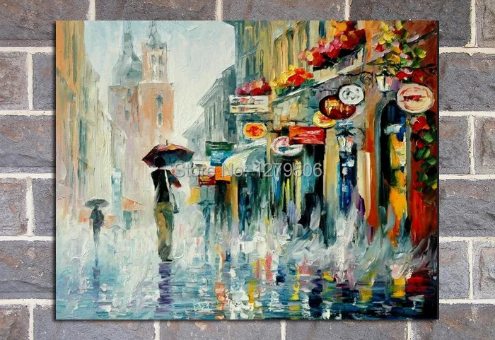 100% ручная роспись абстрактный дождь кошки и собаки нож Толстая картина маслом на