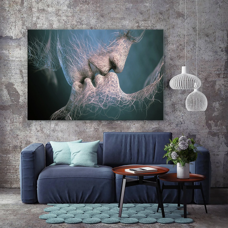 Новая мода черно белая поцелуй любви абстрактное искусство на холсте живопись