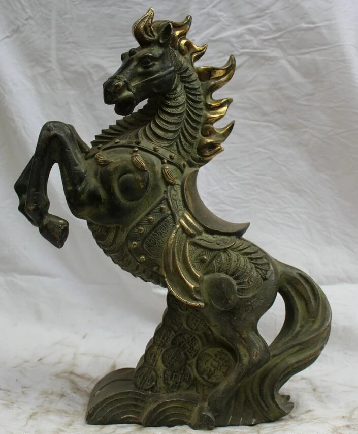 

song voge gem S1821 15" Chinese Fengshui Bronze Gilt Zodiac Year Horse Running Money Wealth Statue
