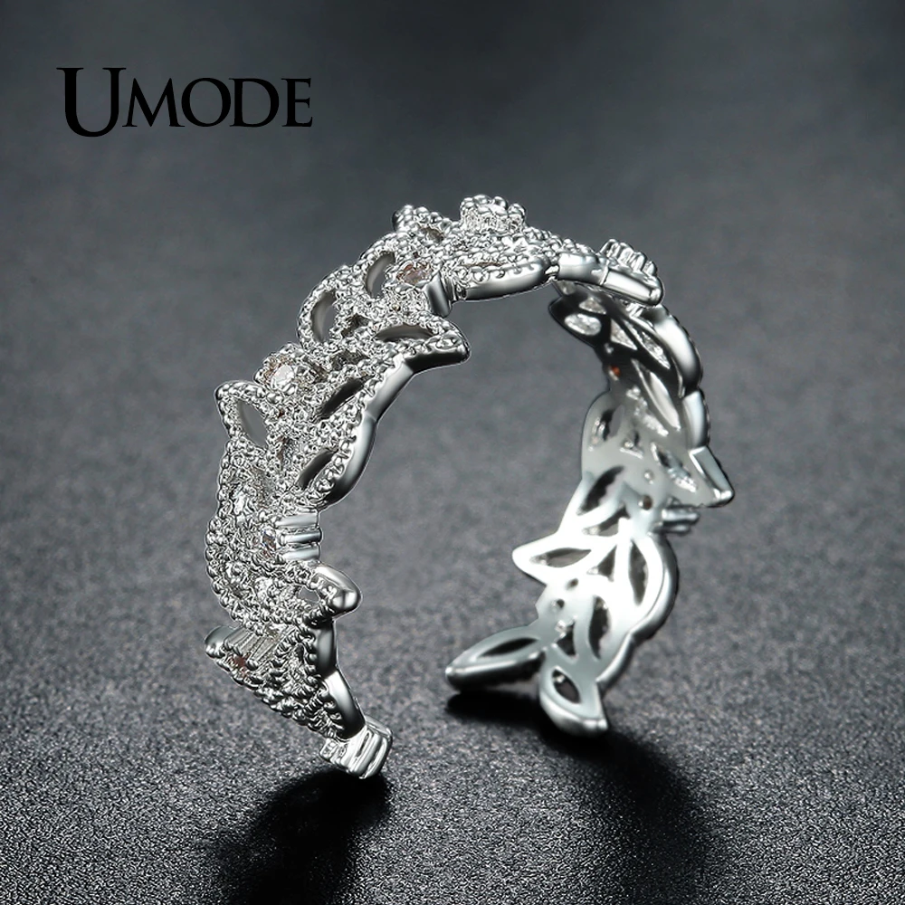 UMODE брендовые кольца в виде оливкового листа для женщин Белый Золотой Топ CZ