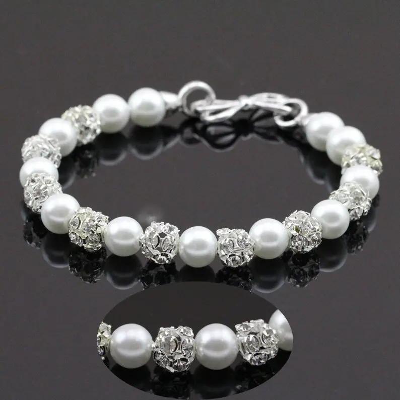 

Perfect Wedding Bracelets,Bridal Party Glass Pearl Rhinestone Bracelet,Charming Girl Baby Gift Jewelry