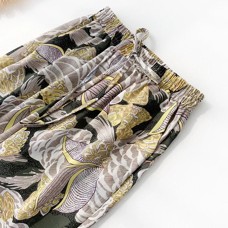 Fitaylor летние женские брюки длиной до щиколотки с высокой талией цветочным принтом