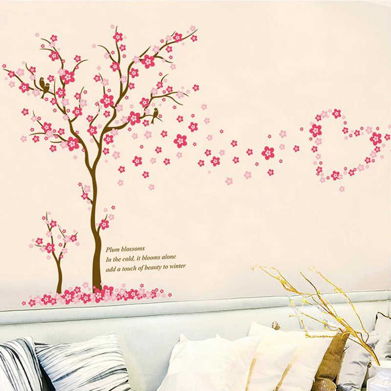 Милые розовые стикеры на обои дерево домашний декор клейкая виниловая семейная