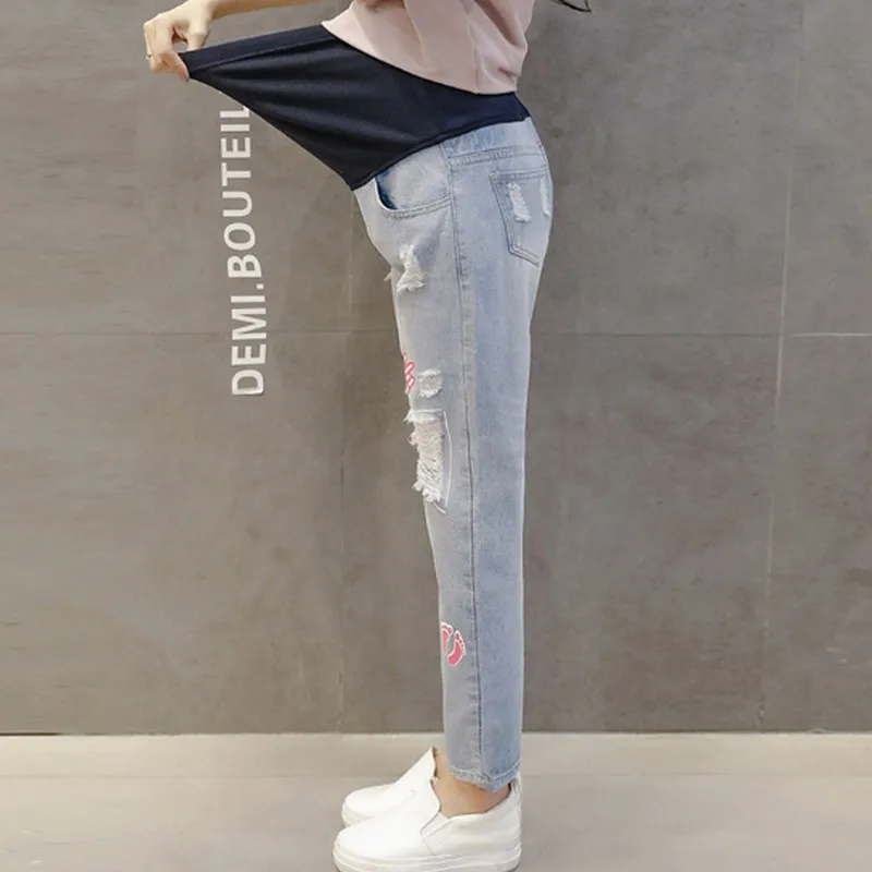 Kobeinc Spring High-stretch Pregnant Women Jeans Summer Fashion Printing Hole Maternity Pants Clothes For | Мать и ребенок