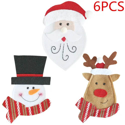 No12-6pcs 6 шт./лот, рождественские украшения для дома, карман для столовых приборов, вилка и нож, мешочек для посуды, Санта-Клаус, декор для ужина/стола, украшение для дома - Цвет: No12-6pcs