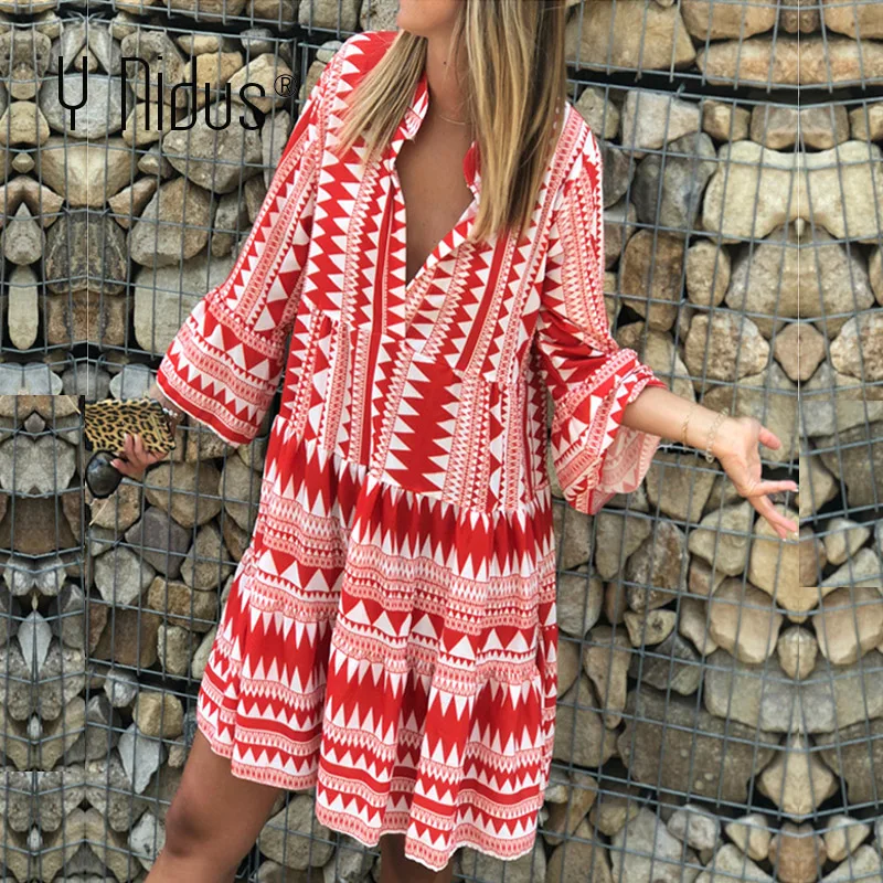 Y Nidus летние полосатые платья Мини женские 2019 Boho осенние вечерние короткие