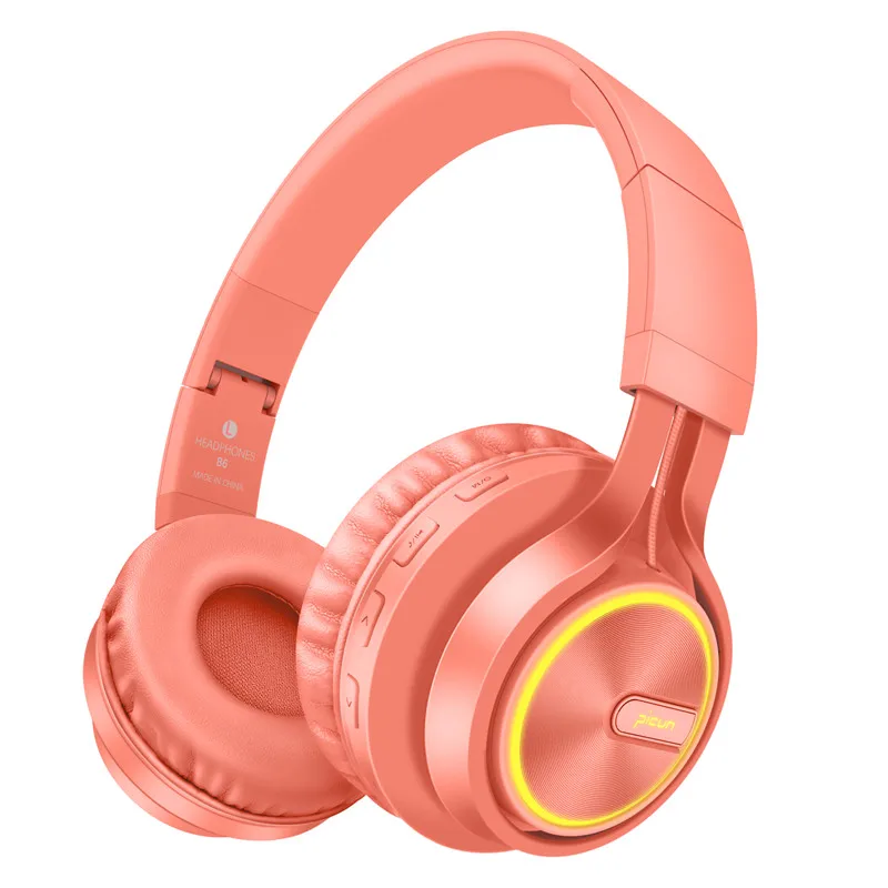 Light orange B6 серые золотые беспроводные наушники Bluetooth Hi-Fi стерео наушники Складная гарнитура светодиодный светильник наушники с микрофоном для мобильного телефона тв - Цвет: Light orange
