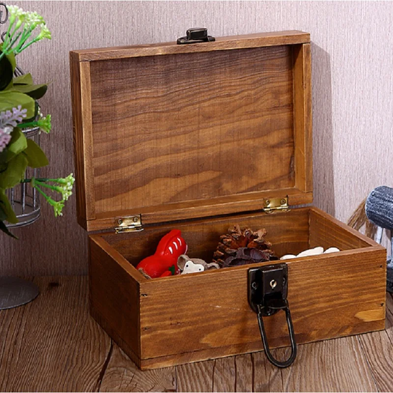 Ящик для хранения в стиле ретро с замком деревянная настольная шкатулка офисные