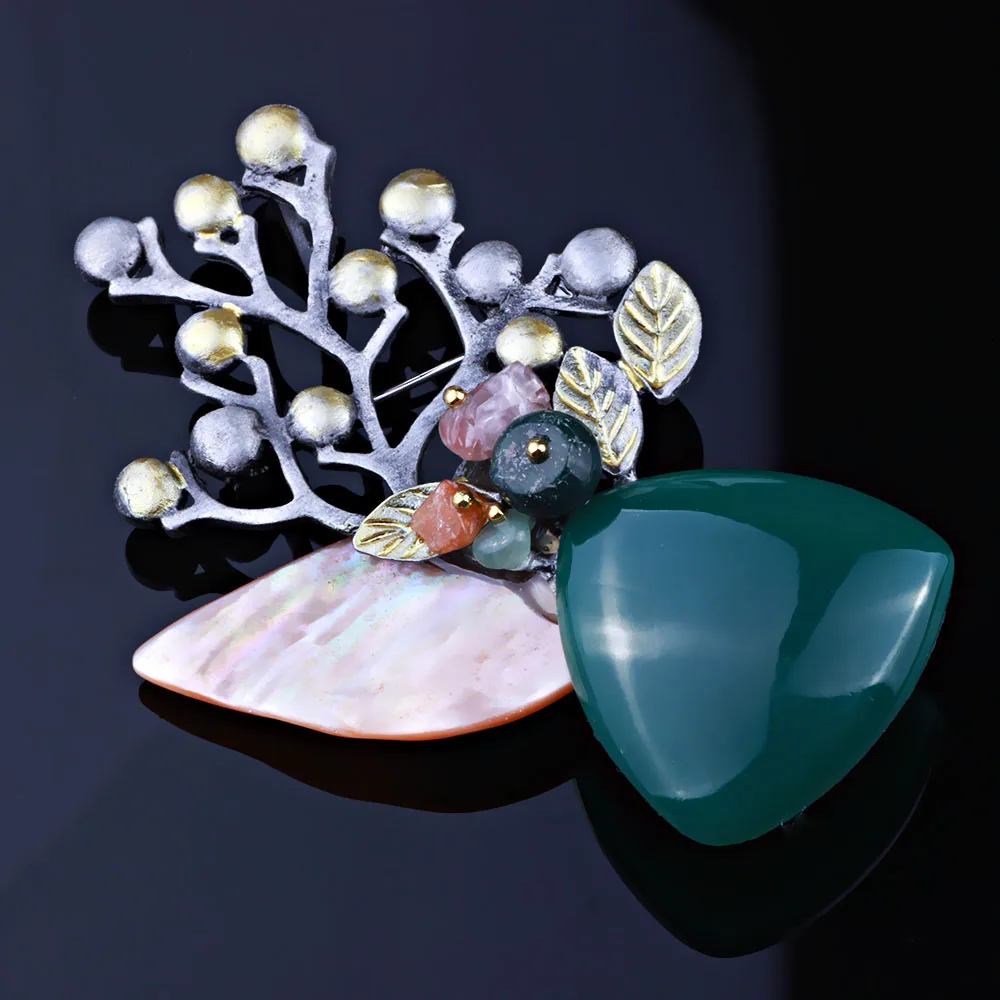 Handmade natural stone and shell brooches pins Vintage brooch for women | Украшения и аксессуары