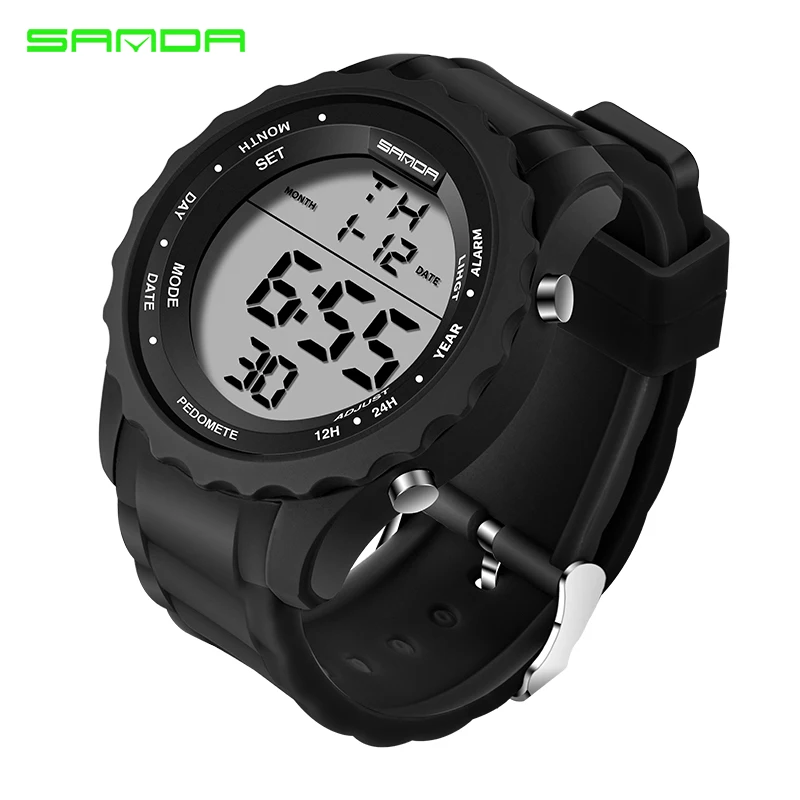 Black White SANDA Топ люксовый бренд мужские спортивные часы хронометр обратный отсчет мужские светодиодный цифровые часы мужские военные наручные часы Relogio Masculino - Цвет: Black White