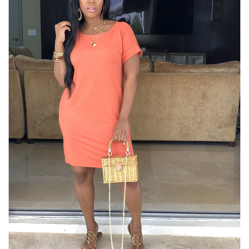 Женское пляжное платье с круглым вырезом повседневное однотонное сексуальное
