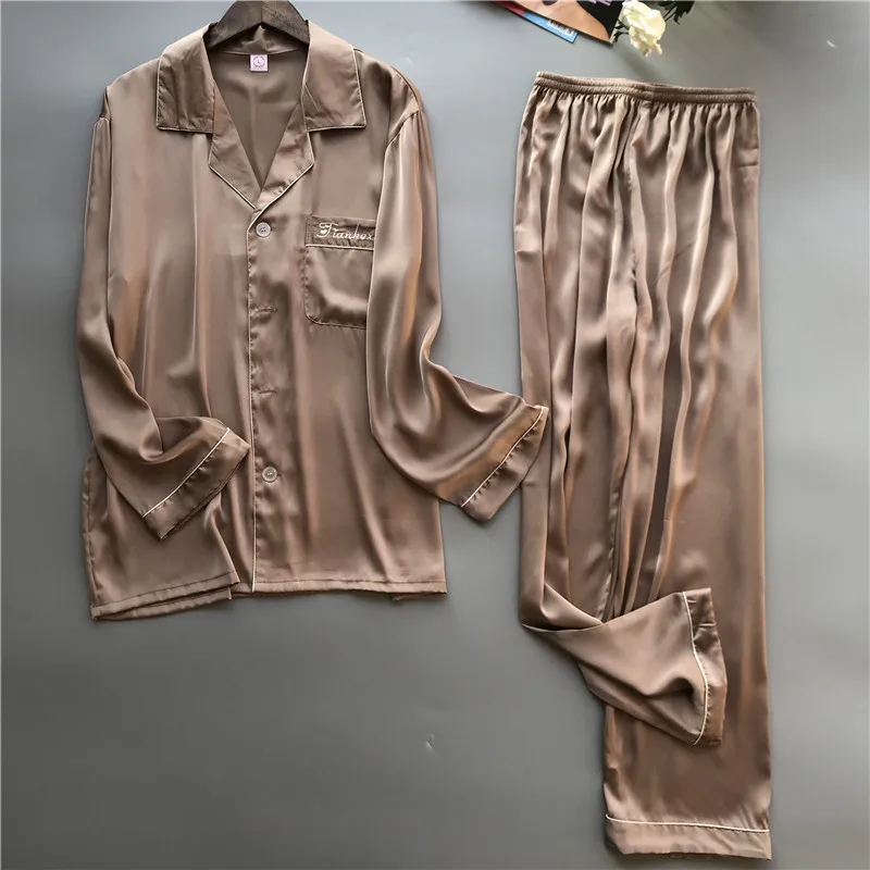 L-XXXL Women Turn-down Collar Couples Soft Silk Pajamas Womens Large Size Long Sleeves Simple Homewear 2 Pieces | Женская одежда