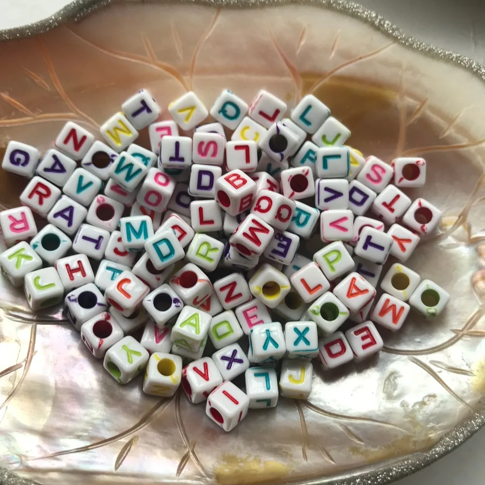 100 шт./лот ручной работы/куб. См белые бусины с цифрами/сердечками/символом