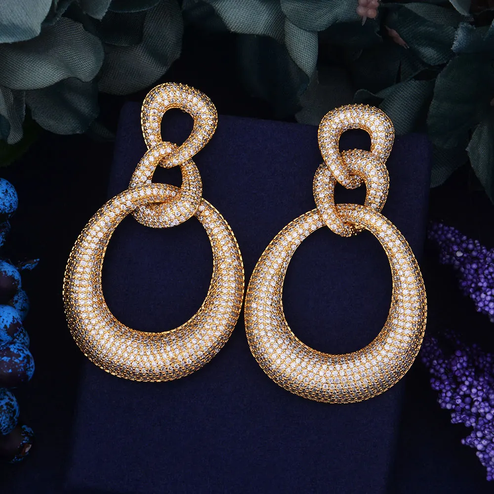 Серьги GODKI 68 мм длинные большие изящные Роскошные Gemoetric с каплями воды кубическим