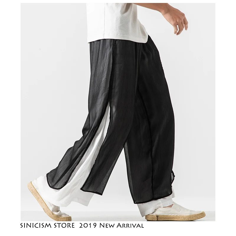 Sinicism Store мужские широкие брюки, Стрейчевые хлопковые льняные свободные мужские брюки Hanfu, мужские прямые брюки в китайском стиле, 3XL, летние