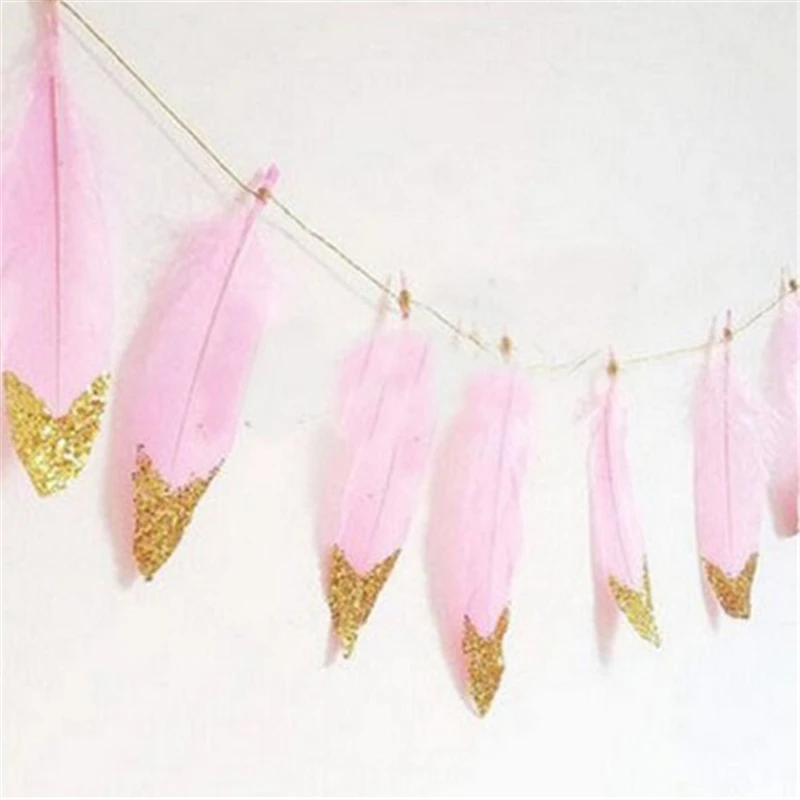 М 2 м перо гирлянды с золотой блеск порошки висячие украшения орнамент флажки для