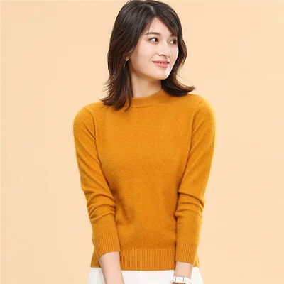 Ginger yellow Suéter de cachemira de gamuza pura súper Калида y suéter de mujer suéter de otoño e invierno suéter de cuello alto para mujer - Цвет: Ginger yellow