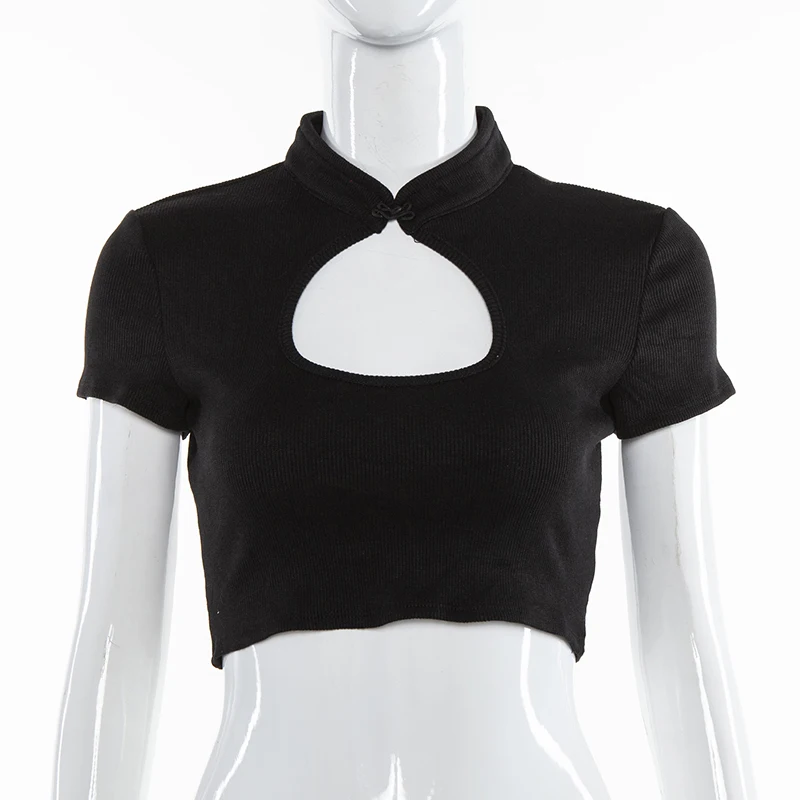 Женская футболка с коротким рукавом однотонная Повседневная облегающая вырезом