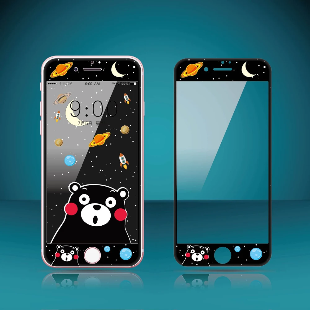3D углеродное волокно мультфильм Закаленное стекло пленка для iPhone 6 6s 7 8 Plus Kitty Doraemon мышь Кумамон защитный экран протектор