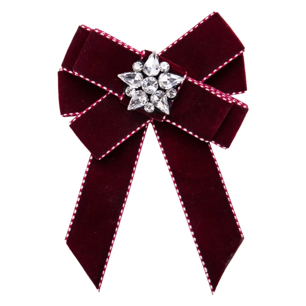 meidi Vintage Elegant Velvet Bow Brooches For Women Rhinestone Flower Brooch Pin Tie Clothing Dress Accessories | Украшения и