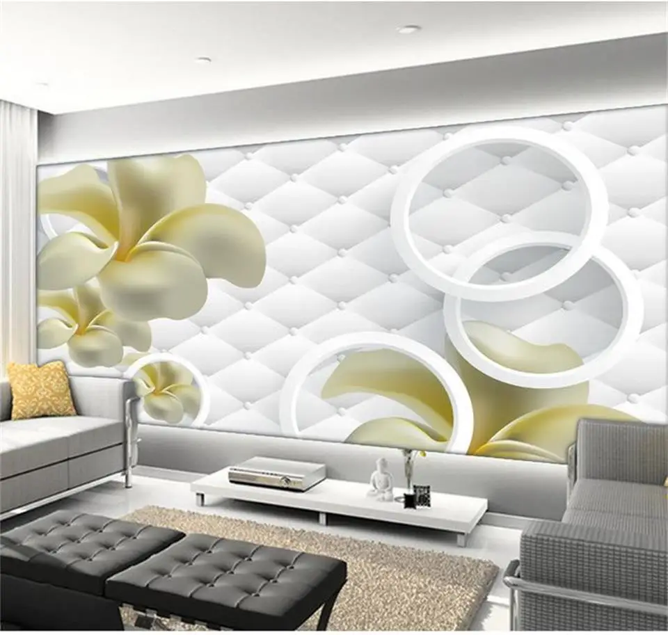 Пользовательские 3d фото обои для гостиной роспись Плюмерия рулон мягкий круг фон