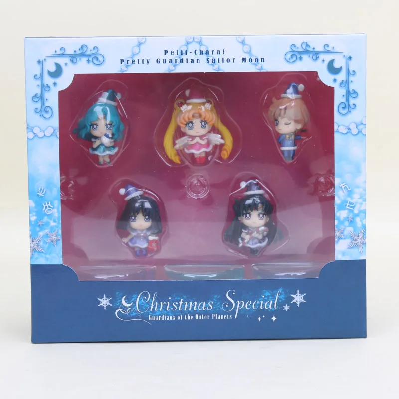 5pcs with box 2 стиля Сейлор Мун 25th anniversary Petit Chara Сейлор Мун темное Королевство ПВХ фигурка модель игрушки 5 см - Цвет: 5pcs with box