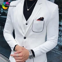 high street white custom made men suits mens wedding suits slim fit groom tuxedo prom wear man blazer 3piece jacket pants vest