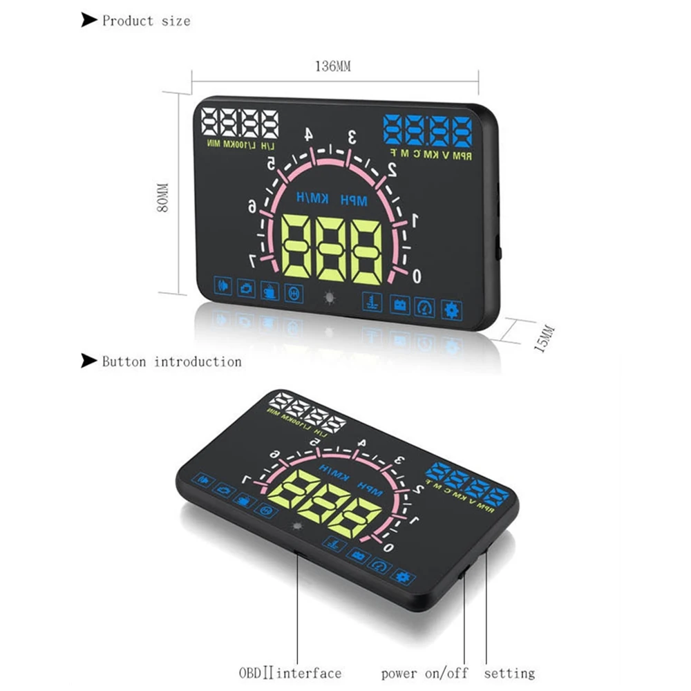 Автомобильный проектор OBD2 II EUOBD с дисплеем 5 дюйма предПредупреждение ением о